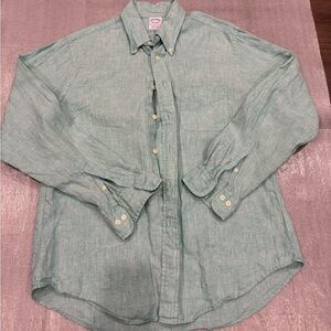 [L]Brooks Brothers Light Green Irish Linen The Original Polo Button-Down Shirt